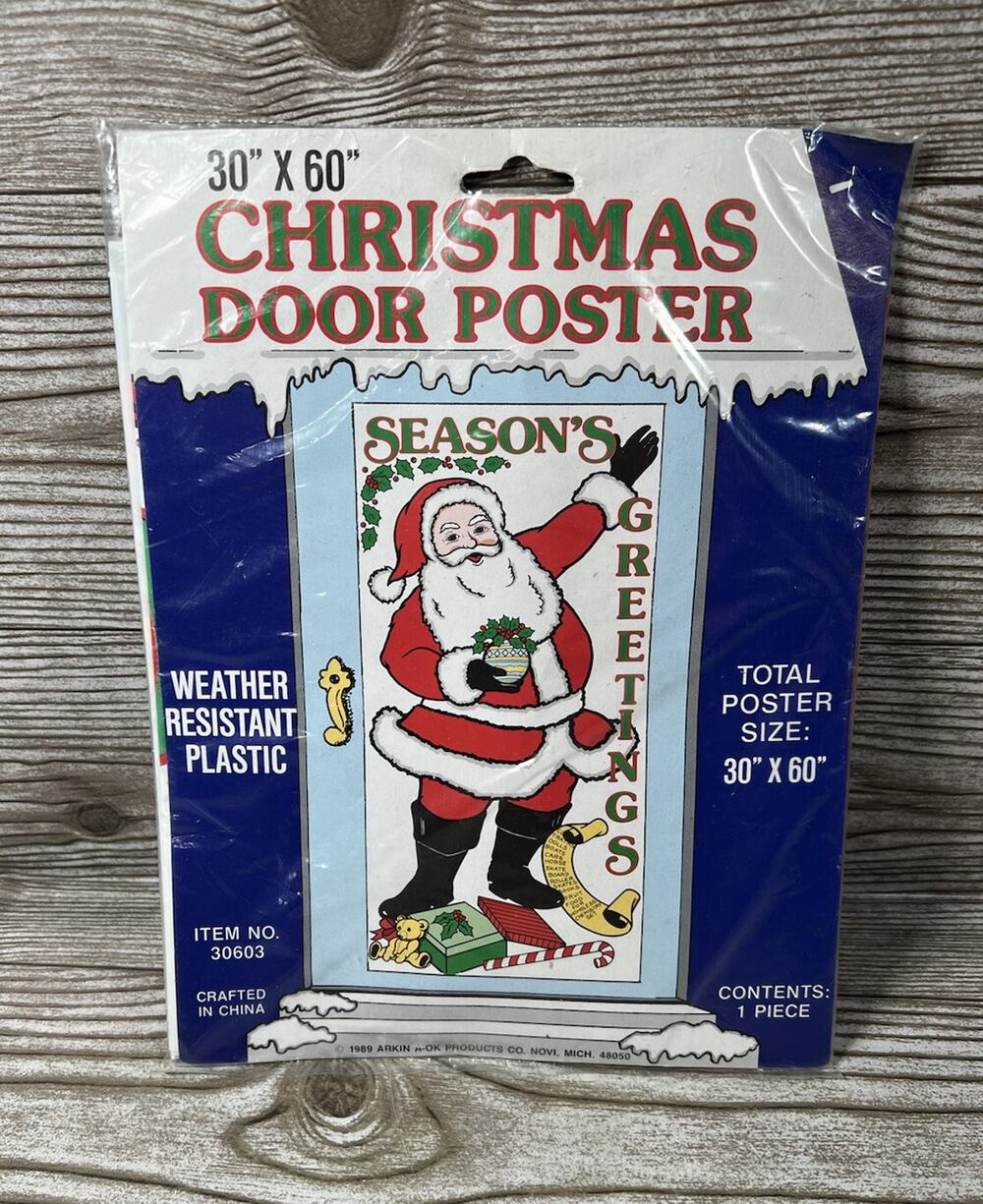 Vintage 1989 New In Package Santa Clause Christmas Door Cover Poster 30”x60”